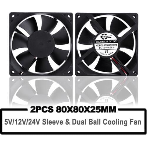 2pcs SXDOOL 5V 12V 24V 80mm 8cm Cooling Fan 80x80x25 mm 8025 Sleeve/Ball PC Computer Case Fan DIY Router GPU CPU Cooling Fan