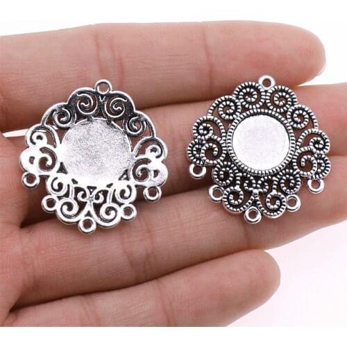 WYSIWYG 5pcs Fit 12mm Round Inner Size Earring Connector Style Cabochon Base Setting Antique Silver Color DIY Jewelry Findings