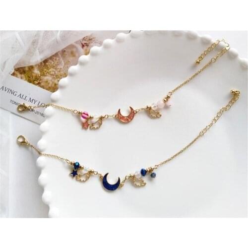 Sweet Lolita Girl Jewelry Accessories Moon Pendant Chain Bracelet D154
