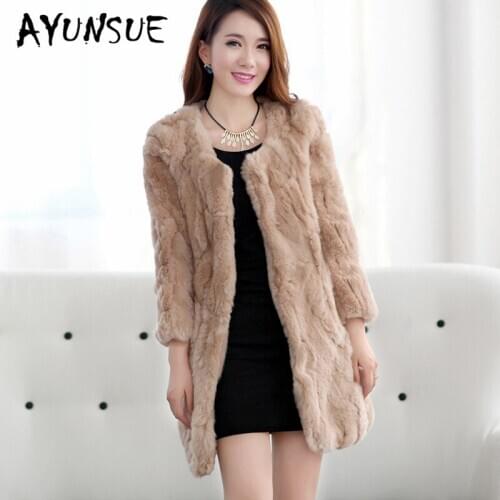 AYUNSUE Real Rabbit Fur Coat Women 2020 Fashion Winter Warm Fur Jacket Female Long Overcoat Ladies Outwear Casacos HF15D210LW572