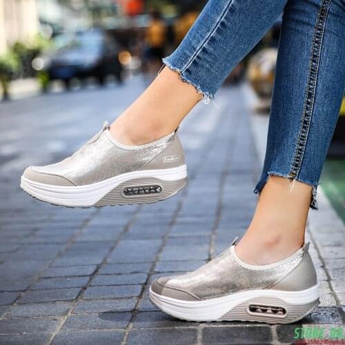Women Wedge Sneakers Cushion Slip On Women Shoes Woman Fitness Shoes Women Soft Outdoor Non-slip Shock Absorber Rocking Shoes