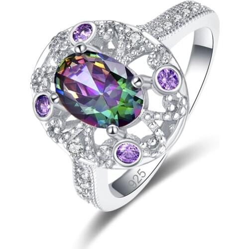 Rainbow/Champagne Colors Crystal Wedding Rings For Women Big Geometric Hollow-out Engagement Ring Fashion Jewelry Wholesale