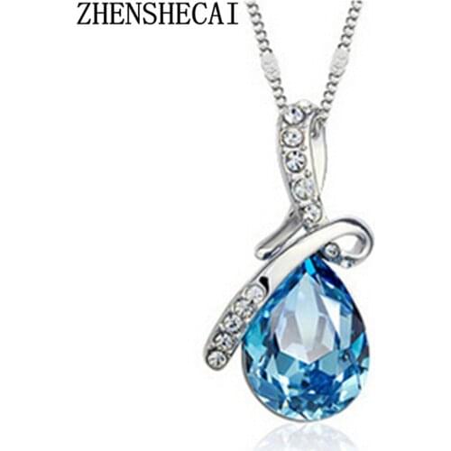 Fashion Jewelry 2 colors Long Crystal Heart Pendant Necklace Chain For Women Love Necklaces & Pendants Collares x 331