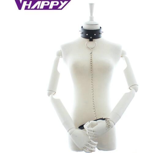 10 pcs/lot Short Leather Reviet Neck Collars Restraints Sex Slave Fetish Neck Collar With Leash Lock Sex Products VP-CR003032B