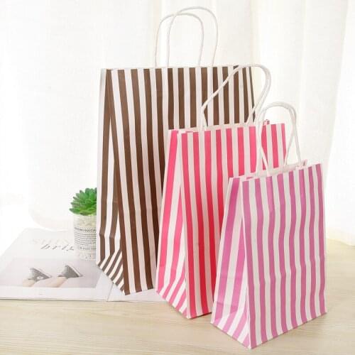 10pcs/lot Lovely Solid color striped colorful Food Paper Kraft Seal Gift Packing Treat Bag Supplies 9 colors random 21x15x8cm
