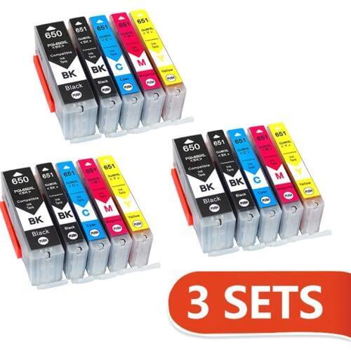 15Pcs PGI 650 CLI 651 Ink Cartridges for Canon Pixma MG6360 MG6460 MG7160 IP7260 iX6860 iP8760 MX726 MX926 Printer PGI650 CLI651