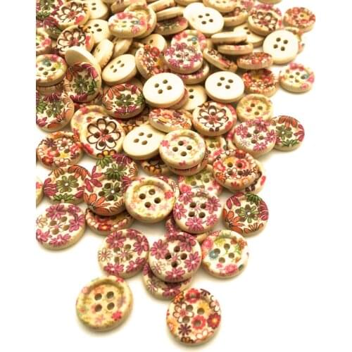 50PCS 15mm 2 Hole Mixed Concave Flower Button Wood Buttons DIY Clothing Home Decor Sewing Scrapbooking Card Making Buttons SC004