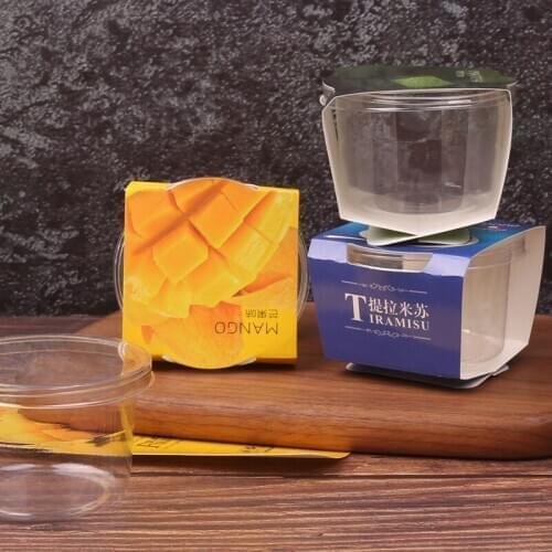 50pcs High quality french pudding cup tiramisu cup mango milk jelly mousse yogurt plastic cup round fruit salad ice cream box