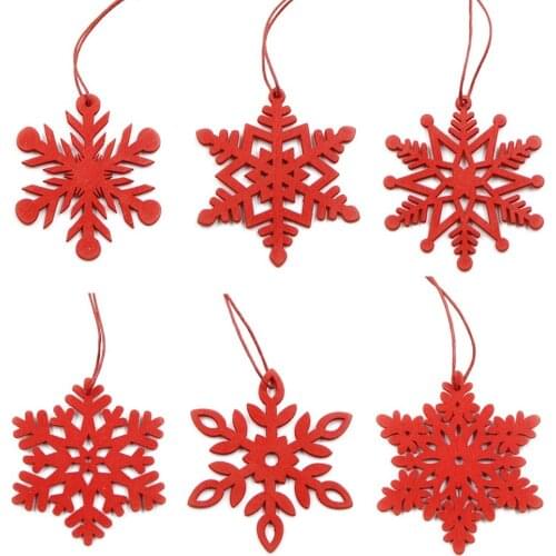 6pcs Christmas Snowflakes Wooden Pendants Xmas Tree Ornaments DIY Home Hanging Decor Christmas Decorations For Home