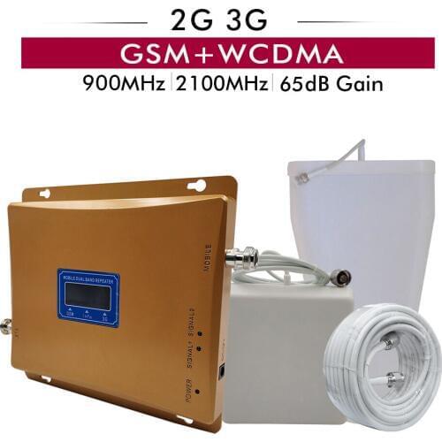 65dB Gain LCD Display Dual Band Booster 2G GSM 900+3G UMTS WCDMA 2100 Mobile Cellphone Signal Repeater GSM 900 2100 3G Amplifier