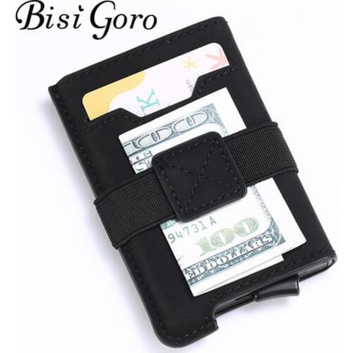 BISI GORO Pop Up Card Holder RFID Credit Card Wallet Automatic Pouch for Credit Card Men and Women Unisex High Quality ID Case