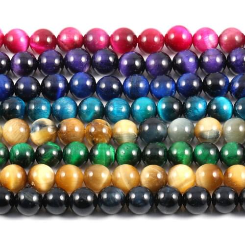 Factory Price Natural Stone Colorful Tiger Eye Agates Beads Round Loose Spacer Beads for Jewelry Making Bracelet DIY Necklace