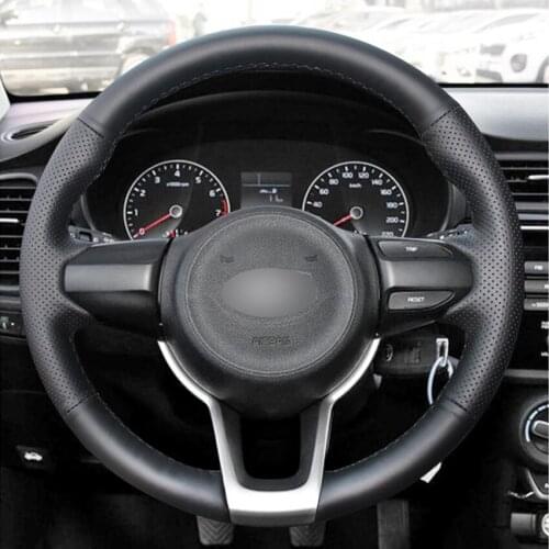 Black PU Faux Leather Hand-stitched Car Steering Wheel Cover for Kia Rio 2017-2019 Rio5 2019 K2 Picanto KIA Morning Auto parts