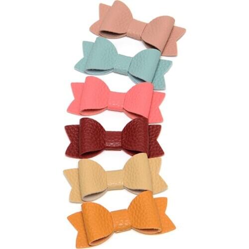 12pcs/lot Bows Children Hair Clip 2.5'' PU Leather Bow Baby Hair Pin Baby Hair Clips for Girls 6 Colors JFNY127