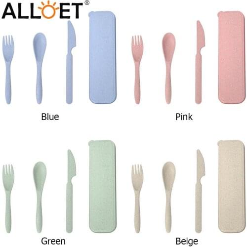 Travel Cutlery Portable Cutlery Box Wheat Straw Lunch Box Knife Fork Spoon Student Dinnerware Food Storage Container Bento Box