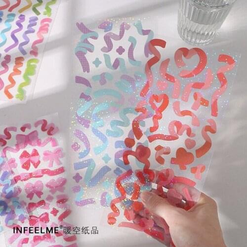 Colorful Ribbon Laser Decorative PVC Stickers Scrapbooking Stick Label Diy Diary Album Stationery Sticker Accessories