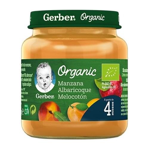 GERBER - POTITO BIO MANZANA ALBARICOQUE MELOCOTÓN +4 MESES (125 GRAMOS)