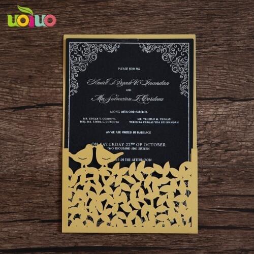 Hot invitation card for opening ceremony laser cut lace flower design printable customize wedding invitation card gold model