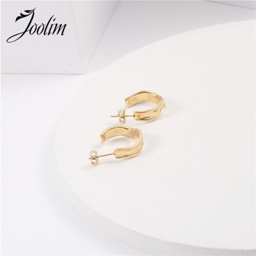 Joolim High End PVD Plated Irreuglar Hoop Earring Tarnish Free Waterproof Stainless Steel Earring
