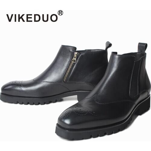 Vikeduo Hand Made Classic Bespoke Footwear Luxury Fashionable Truth Casual Black Dress Boots Mens Shoes