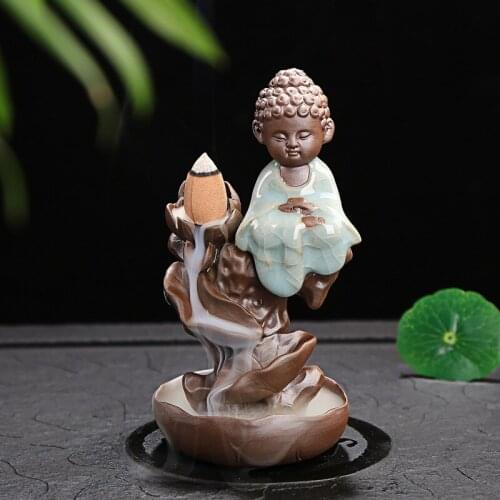 Creative Small Buddha Mountain Stream Backflow Incense Cones Burner Incense Holder Ceramic Censer Home Decoration Teahouse