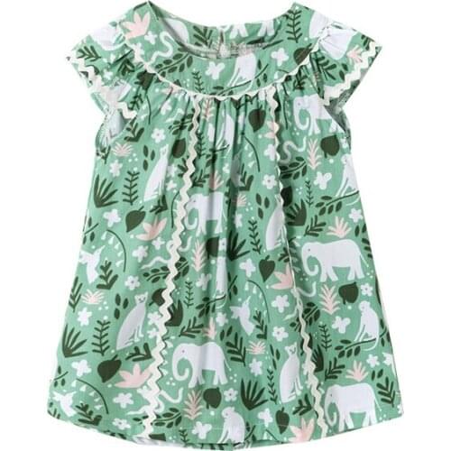 Jumping Meters Summer Girls Dress Comfortable Short Sleeve Printing Animal Elephant Cute Skirt For Babys Floral Skirt 2-7Years