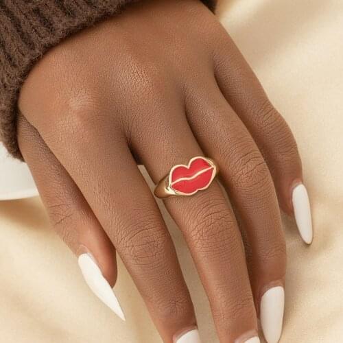 Drop Oil Red Lip Ring for Girls Exaggerated Statement Lip Ring Fashion Party Accessories Jewelry Gift Wholesale Jewelry