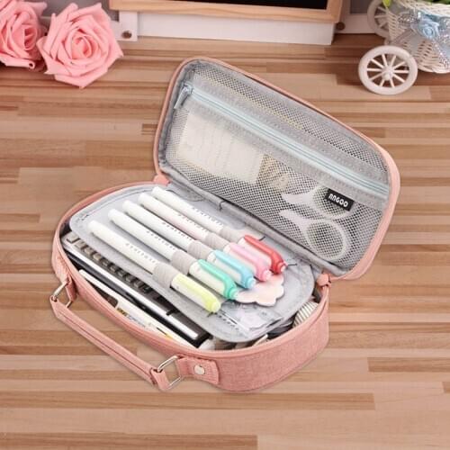 Kawaii Canvas Double Layer Large Capacity Pencil Case Pencil Bag Portable Pen Brushes Pouch Box Gifts Supplies School Stationery