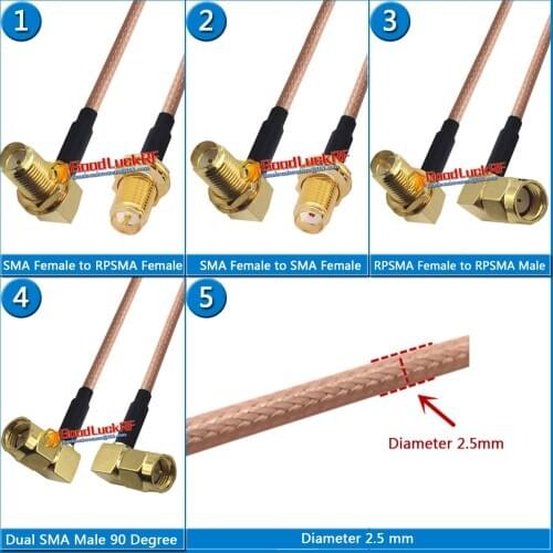 Kit Set SMA Male 90 Degree Right Angle to SMA RPSMA RP SMA Male & Female Washer Bulkhead Mount Nut Pigtail Jumper RG316 Cable