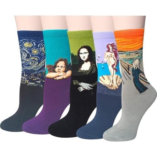 Hot Autumn winter Retro Women New Art Van Gogh Mural World Famous Oil Painting Series Female Socks Funny Socks Dropshipping