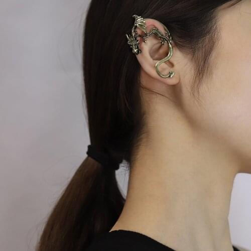 2021 New Fashion Personality Gothic Punk Rock Vintage Dragon Snake Ear Cuff Earrings for Women Men Earcuff One Pack Wholesale