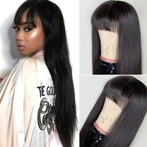 100% Human Hair Wigs With Bangs Full Machine Made Wigs Cheap Straight Natural Black Brazilian Remy Wigs With Bang For Women