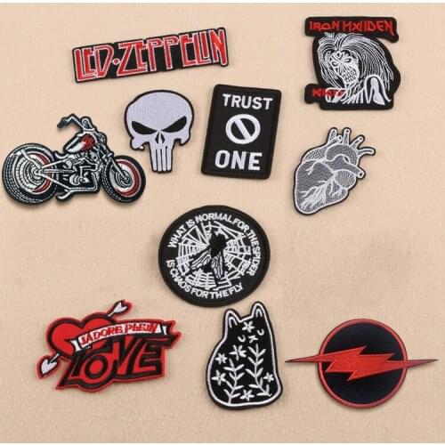 Punk Rock Motor Skull Trust No One Lightning Diy Embroidered Iron on Patch for Coat Pant Bag Hat Clothing Accessories