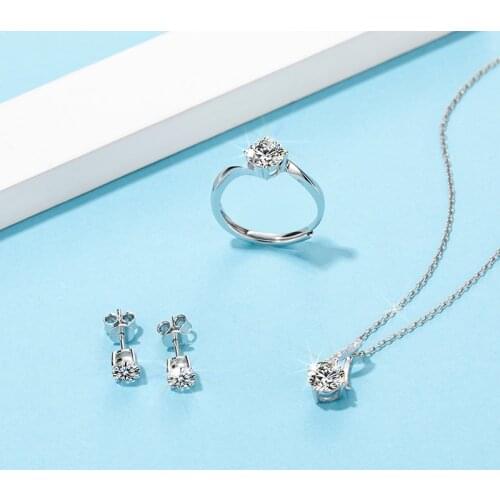 Angel-Lover Shape Gemstone Pendant Necklace Earrings Ring Charms 925 Silver Moissanite Stone Diamond Wedding Jewelry Set