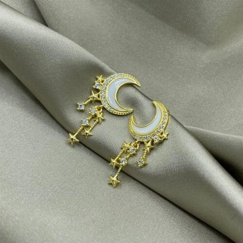 Gold Plated Star Shaky Moon Earrings
