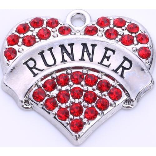 Drop Shipping New Arrival Best-Selling 20 pcs a lot rhodium plated RUNNER with red/pink/blue/white crystal heart pendant