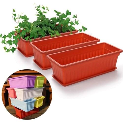 3Pcs Balcony Garden Rectangular Vegetable Flower Planter Resin Box Planting Pot Designed with Raised Pot Feet And 6 Drainage