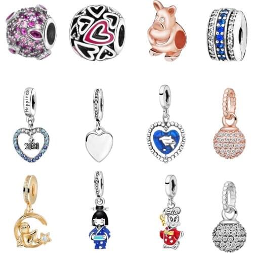 SALE! 925 Sterling Silver Beads Sparkling Cute Kimono Girl Charm Fit Original Pandora Bracelets Women DIY Fashion Jewelry
