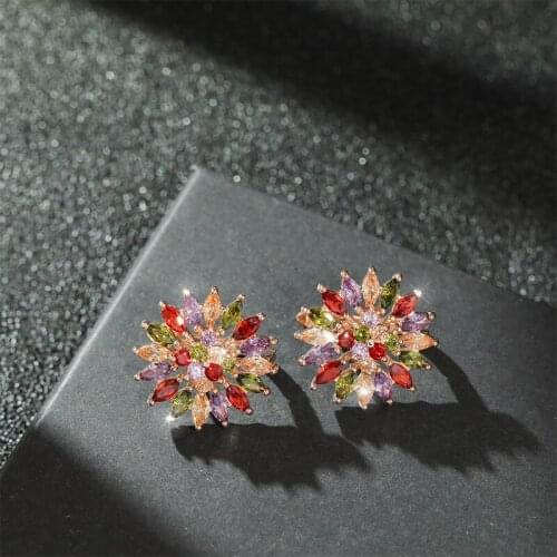 HUAMI Flower Fairy Stud Earrings for Women Fashion Classic Jewelry flower earrings Colorful zircon earrings earrings 2021 trend