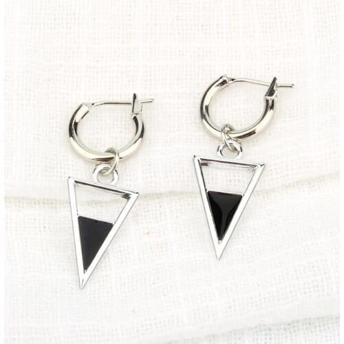 GEOMEE 1Pair Triangle Hoop Earrings Women Enamel Hollow Design Geometric Trendy Women Jewelry Metal Elegant Earring E118