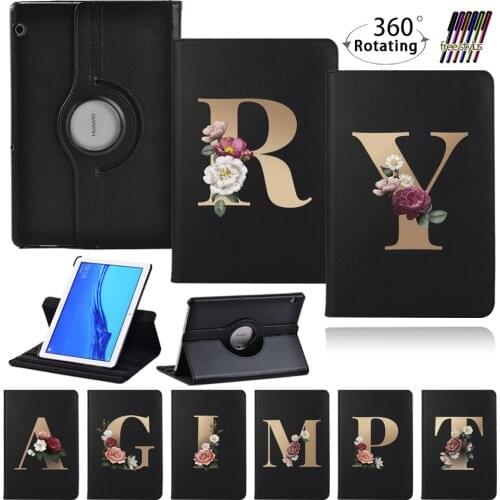 360 Rotating Case for Huawei MediaPad T3 10 9.6"/MediaPad T5 10 10.1" Folding Stand Cover PU Leather Tablet Case + Stylus
