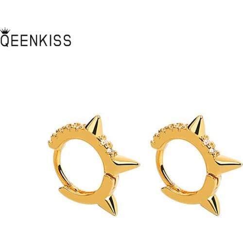 QEENKISS EG6140Jewelry Wholesale Fashion Woman Girl Birthday Wedding Gift Round AAA Zircon18KT Gold White Gold Hoop Earrings