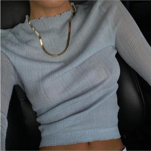 Womens Long Sleeve Crop Top Solid Color Stringy Selvedge O-neck Pullover Exposed Navel Ladies Slim Autumn Tee Top Base Shirt