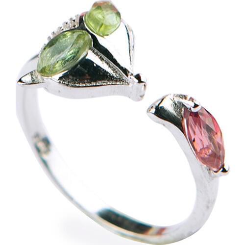 Genuine Natural Tourmaline Crystal Quartz Adjustable Size Women Fashion Jewelry Ring 5*3mm