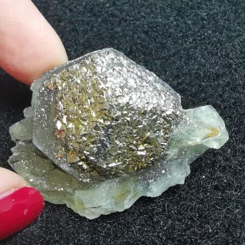 28gRare natural flower liquid and colored pyrite symbiosis repair energy QUARTZ GEM home decoration collection ornaments