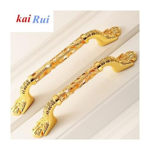 1pcs wooden door knockers European cabinet handle golden hollow out archaize furniture drawer handle wooden door knockers