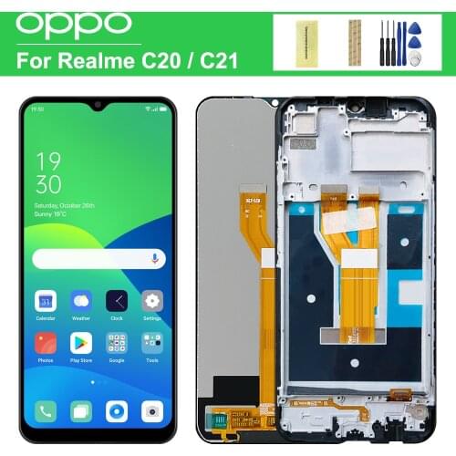 2021 Original Black 6.5 inch For Oppo Realme C20 LCD DIsplay Touch Screen Digitizer +Frame Assembly Replacement For Realme C21