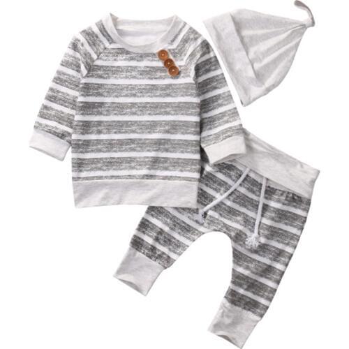 3Pcs/Set ! Baby Clothing Sets 2017 Autumn Baby Boys Clothes Infant Baby Striped Tops T-shirt+Pants Leggings 2pcs Outfits Set