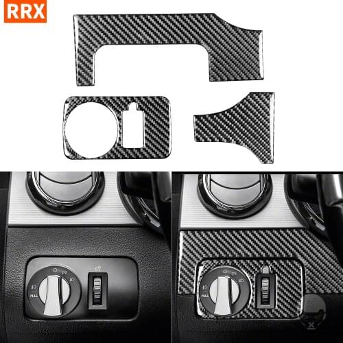 For Ford Mustang GT 2005-2009 S197 Real Black Carbon Fiber Sticker Headlamp Switch Headlight 3PCS Set Interior Car Accessories
