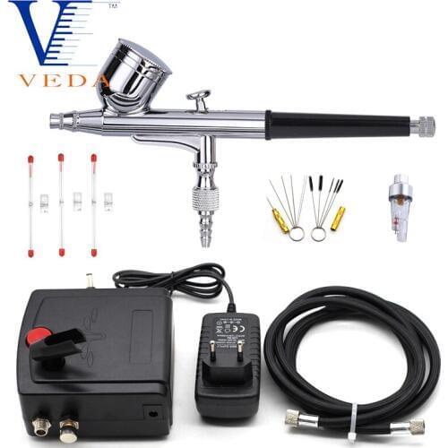 Dual-Action Airbrush and Portable Mini Air Compressor Kits 0.3mm Air Brush Spray Gun for Makeup Nail Art Tattoo Body Painting
